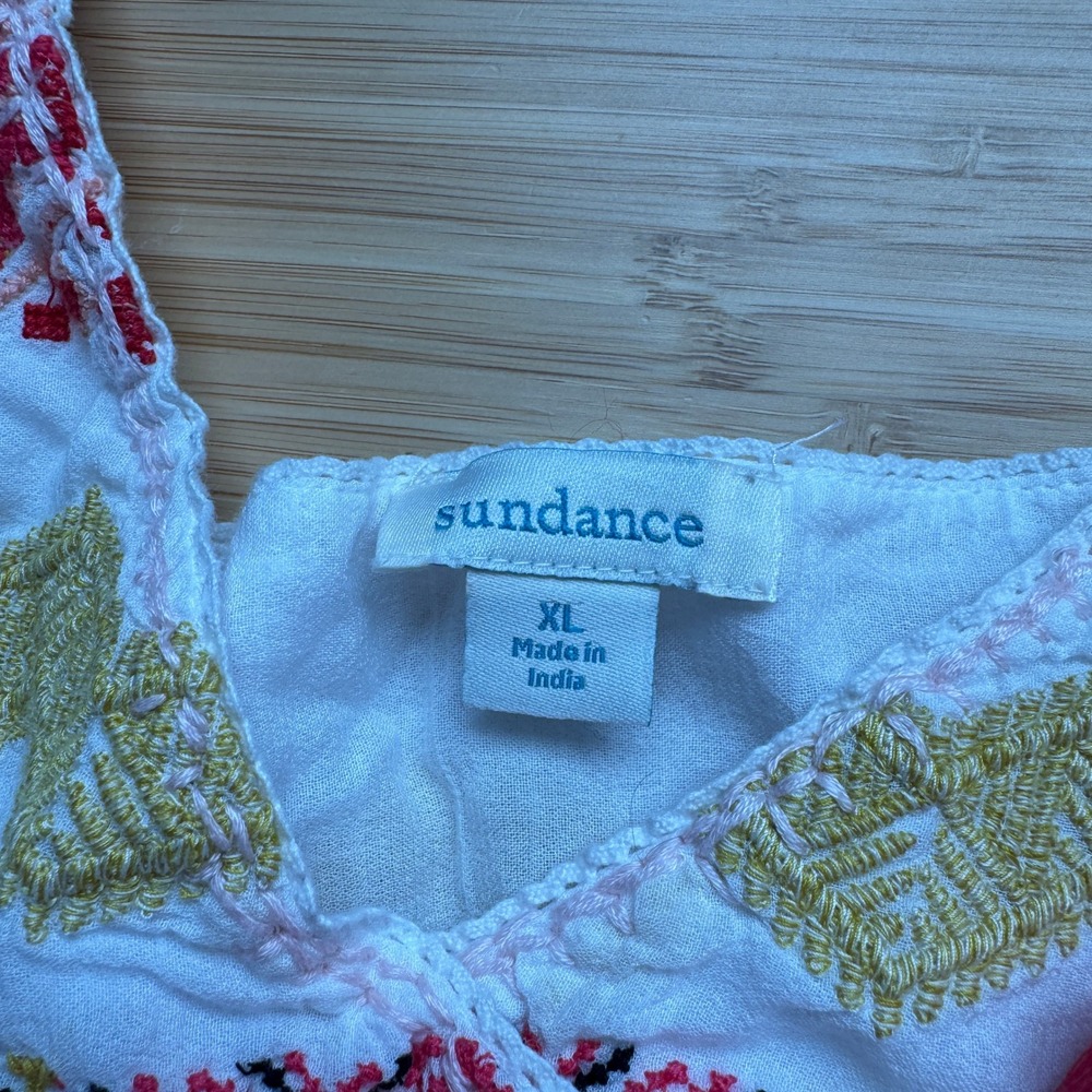 Sundance Ellora Embroidered Cotton Tassel Peasant Top White XL Boho V-Neck - Picture 5 of 14